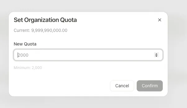 Organization quota edit dialog