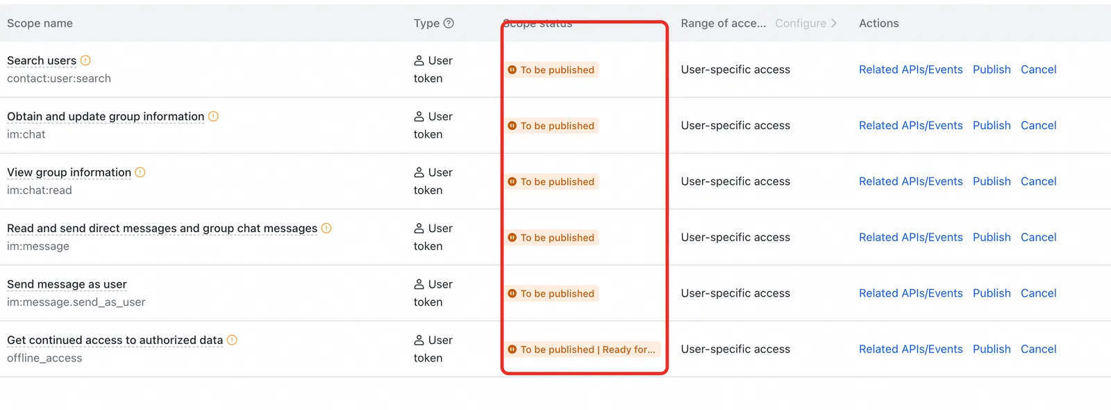 Feishu permission scope configuration (7)