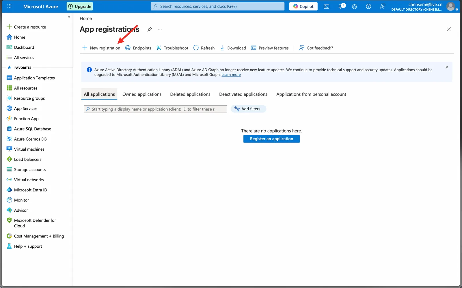 Azure portal → App registrations (1)