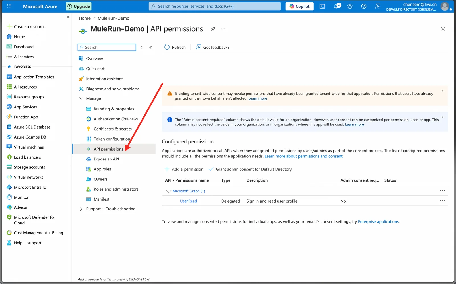 Azure add API permission entry (1)