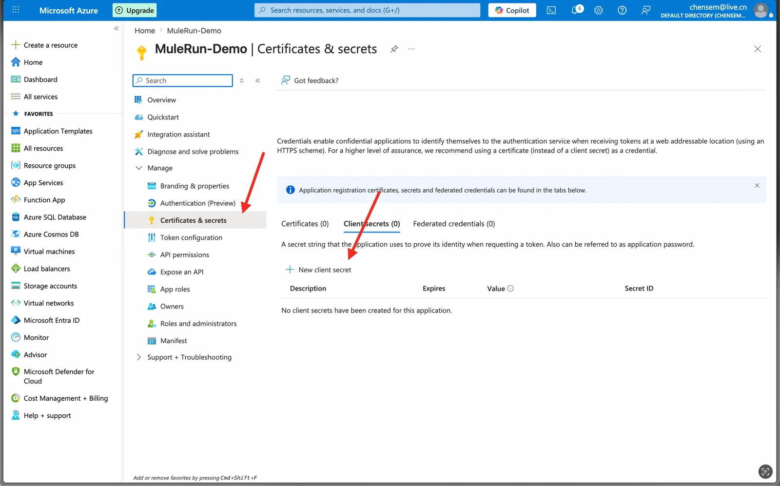 Azure create Client Secret entry (1)