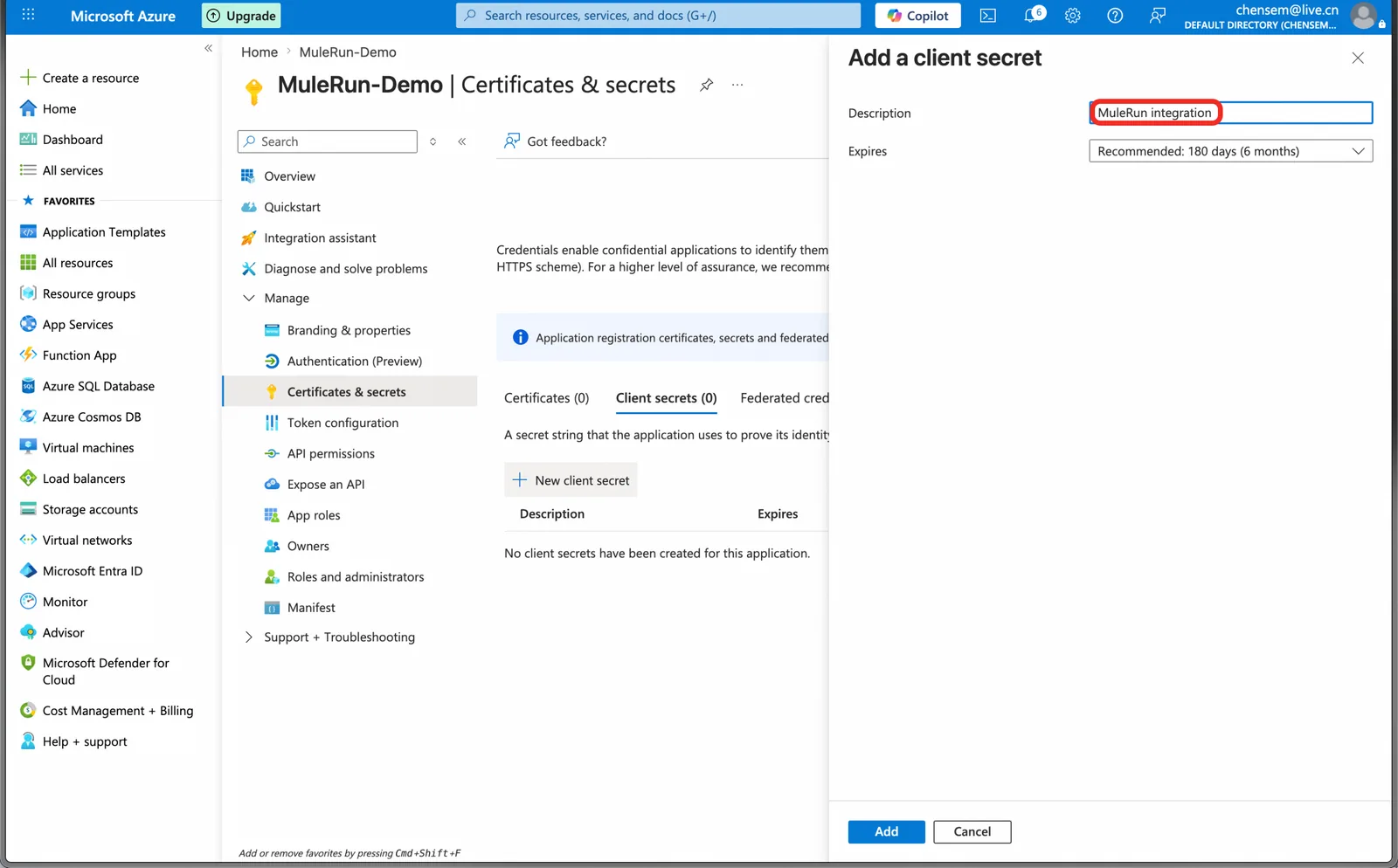 Fill in Client Secret description and expiry (2)