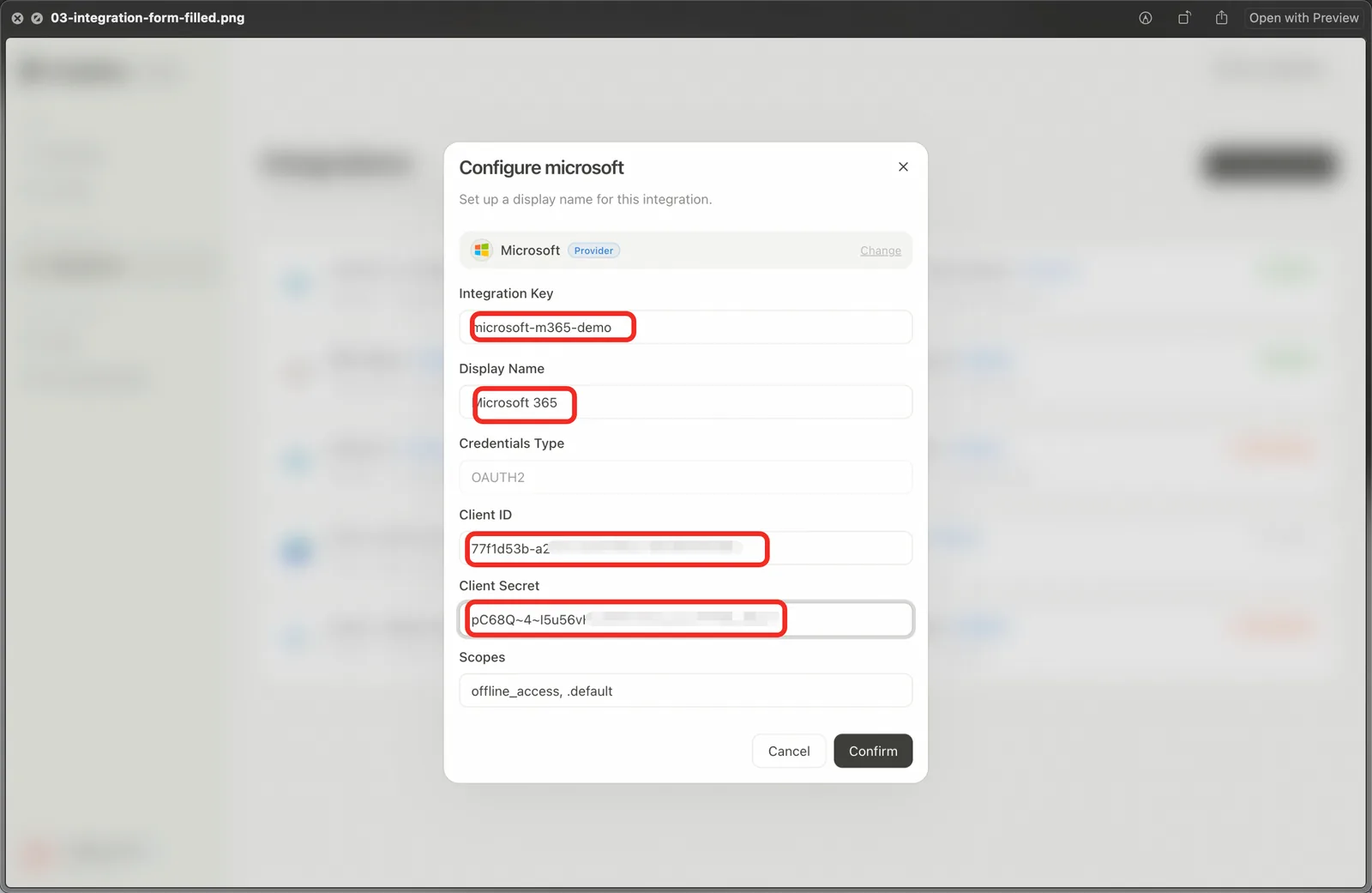 Fill in the Microsoft 365 integration configuration (3)