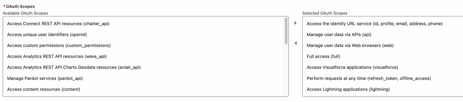 Selecting allowed OAuth scopes for the app