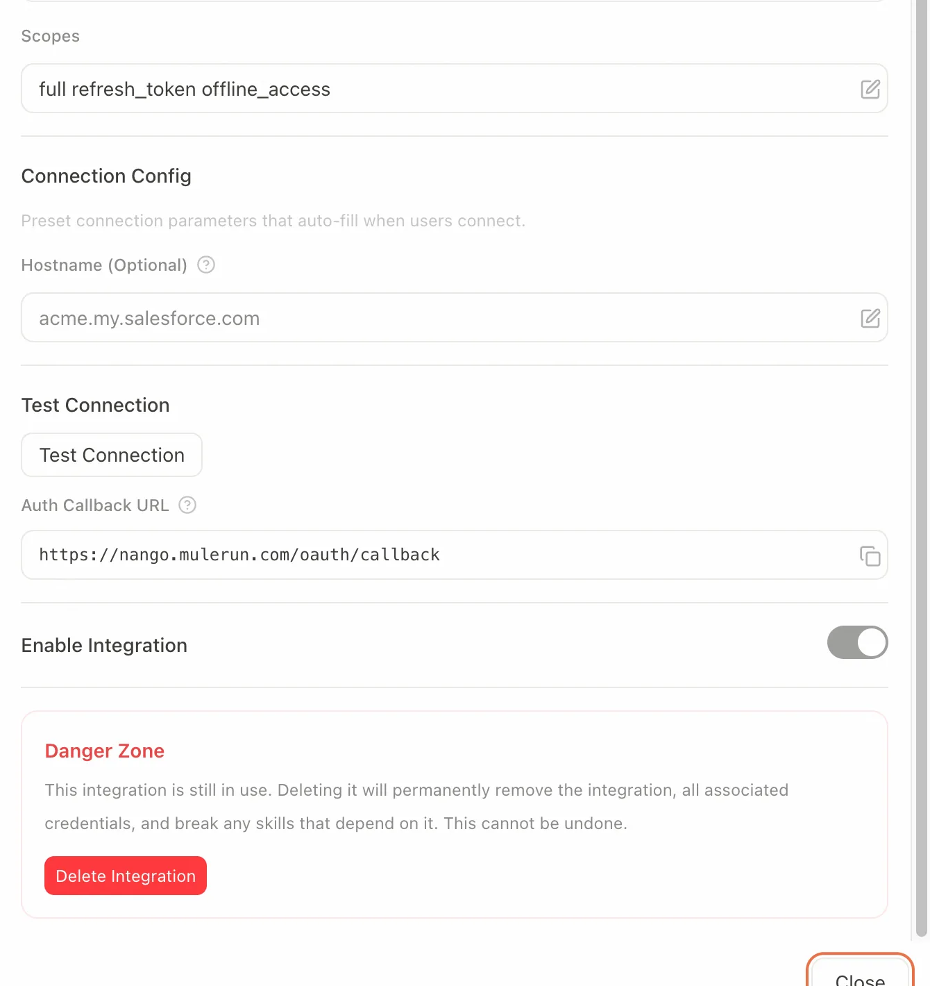 Click Test Connection to authorize once