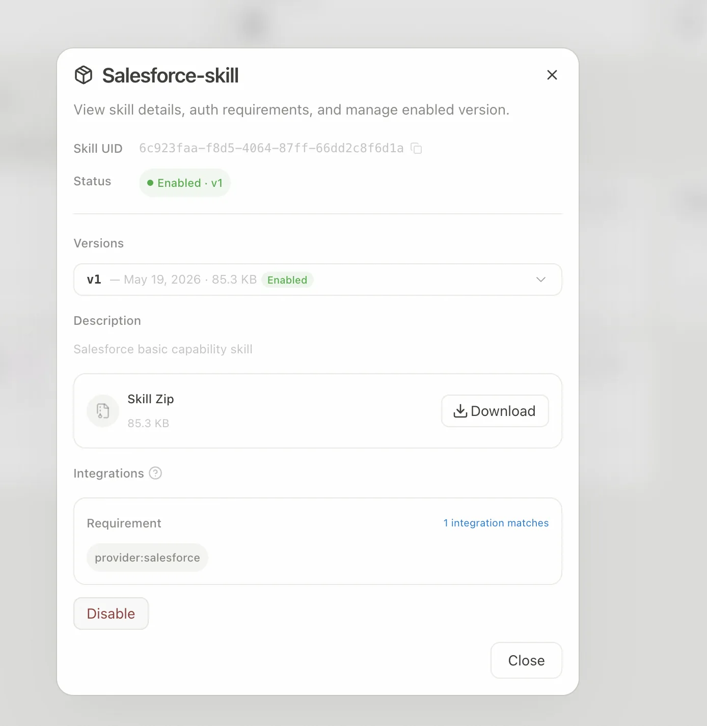 Enabling salesforce-skill