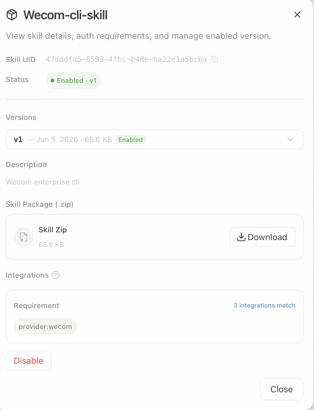 Enabling wecom-cli-skill and linking the WeCom integration