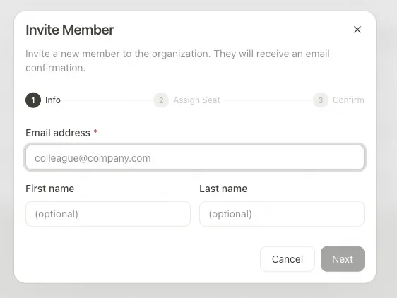 Invitation dialog — enter email addresses